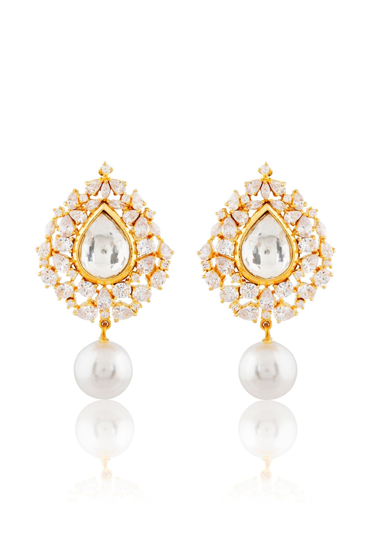 Gold Finish Kundan Drop Earrings