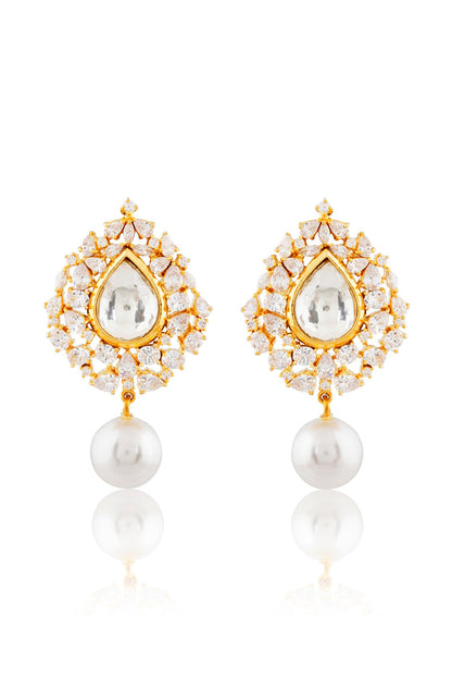 Gold Finish Kundan Drop Earrings