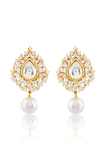 Gold Finish Kundan Drop Earrings