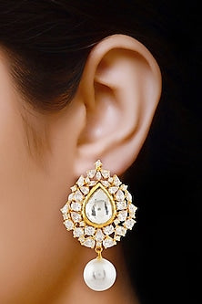 Gold Finish Kundan Drop Earrings