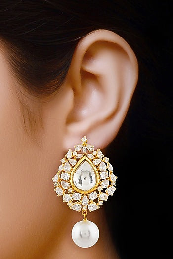 Gold Finish Kundan Drop Earrings