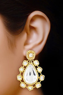 Gold Finish Kundan Chandbali Earrings