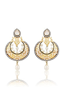 Gold Finish Kundan Long Chandbali Earrings