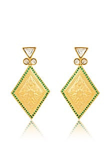 Gold Finish Dangler Kundan Earrings