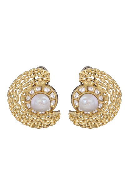Gold Finish Kundan Round Earrings