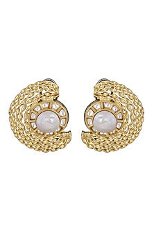 Gold Finish Kundan Round Earrings