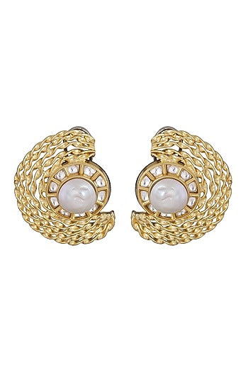 Gold Finish Kundan Round Earrings