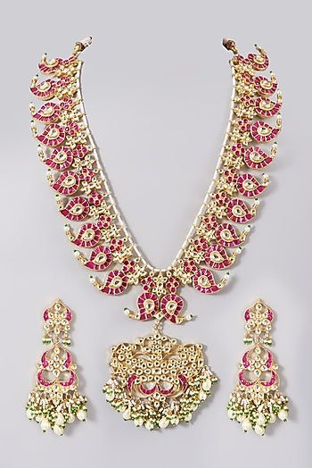 Gold Plated Kundan Polki Long Necklace Set
