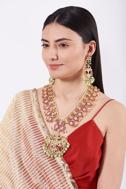 Gold Plated Kundan Polki Long Necklace Set