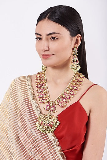Gold Plated Kundan Polki Long Necklace Set