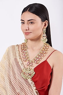 Gold Plated Kundan Polki Long Necklace Set