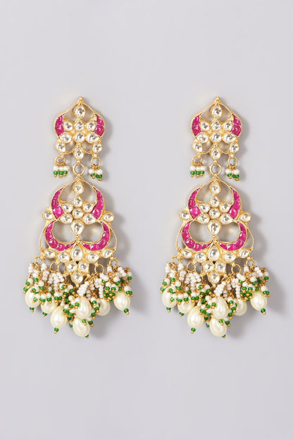 Gold Plated Kundan Polki Long Necklace Set