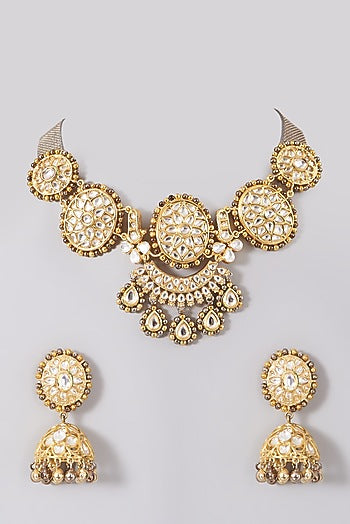 Gold Plated Kundan Polki Necklace Set