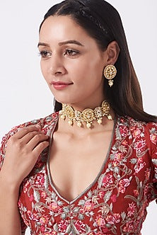 Gold Plated Kundan Polki Choker Necklace Set