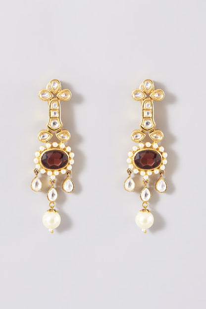 Gold Plated Necklace Set With Kundan Navratna