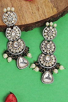 White Plated Kundan Polki Dangler Earrings