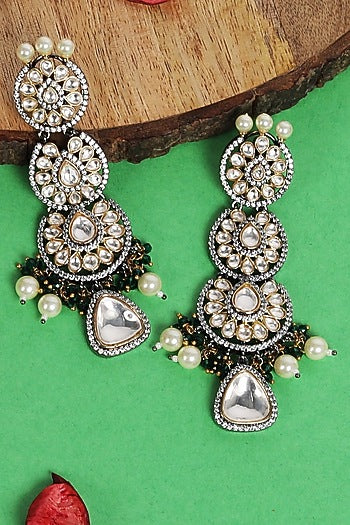 White Plated Kundan Polki Dangler Earrings