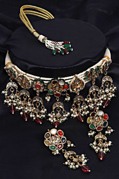 Gold Plated Kundan Polki Necklace Set