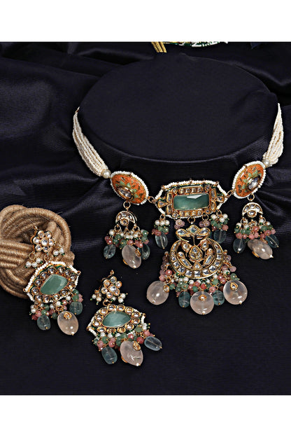 Gold Plated Kundan Polki Necklace Set