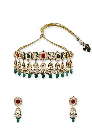 Gold Plated Kundan Polki Necklace Set