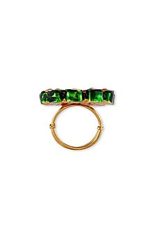 Gold Plated White Kundan Polki & Pearl Ring In Sterling Silver