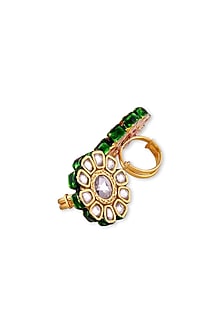 Gold Plated White Kundan Polki & Pearl Ring In Sterling Silver