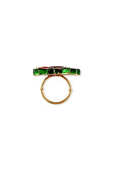 Gold Plated Multi-Colored Kundan Polki & Pearl Ring In Sterling Silver