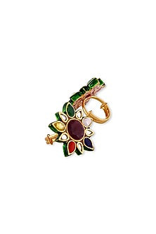 Gold Plated Multi-Colored Kundan Polki & Pearl Ring In Sterling Silver