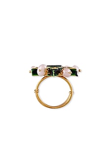 Gold Plated Green Kundan Polki & Pearl Ring In Sterling Silver