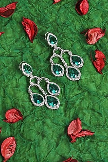 White Finish Sea Green Zircon Dangler Earrings
