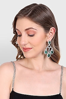 White Finish Sea Green Zircon Dangler Earrings