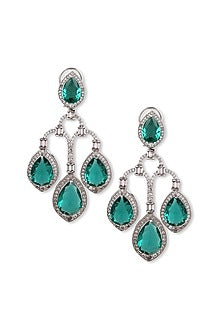 White Finish Sea Green Zircon Dangler Earrings