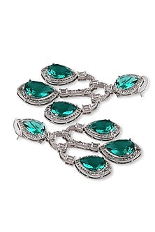 White Finish Sea Green Zircon Dangler Earrings