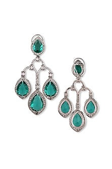 White Finish Sea Green Zircon Dangler Earrings