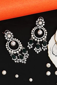 Gold Plated Green Kundan Polki & Pearl Chandbali Earrings