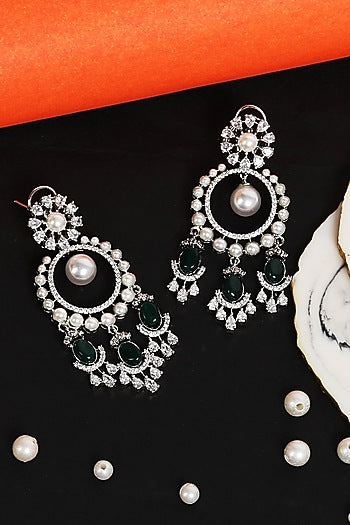 Gold Plated Green Kundan Polki & Pearl Chandbali Earrings