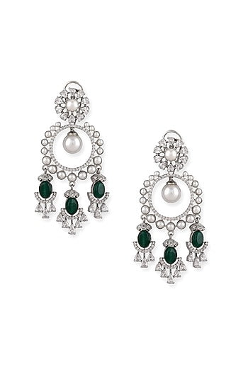 Gold Plated Green Kundan Polki & Pearl Chandbali Earrings