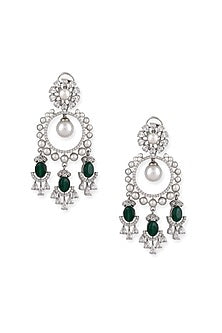 Gold Plated Green Kundan Polki & Pearl Chandbali Earrings