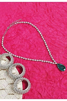White Finish Green Zircon Necklace