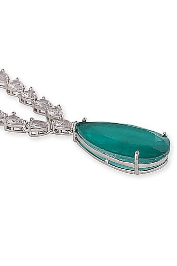 White Finish Green Zircon Necklace