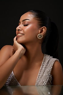 Gold Plated Kundan Polki Stud Earrings