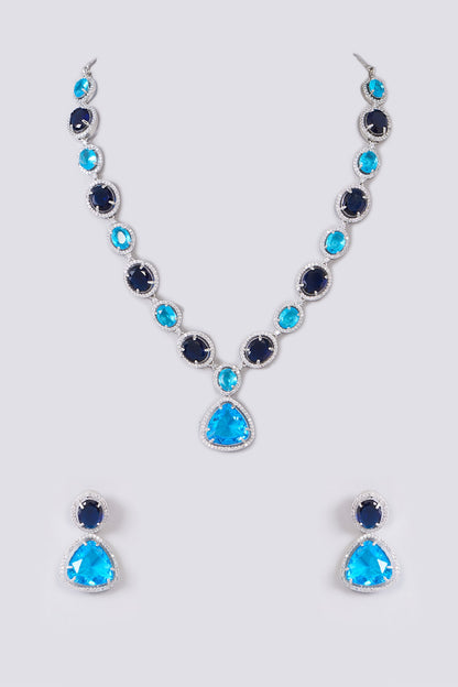 White Rhodium Finish Zircon Necklace Set