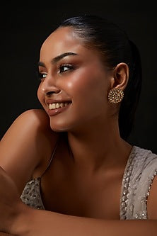 Gold Plated Kundan Polki Stud Earrings