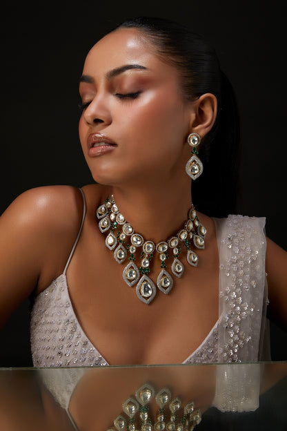 White Rhodium Finish Zircon Necklace Set