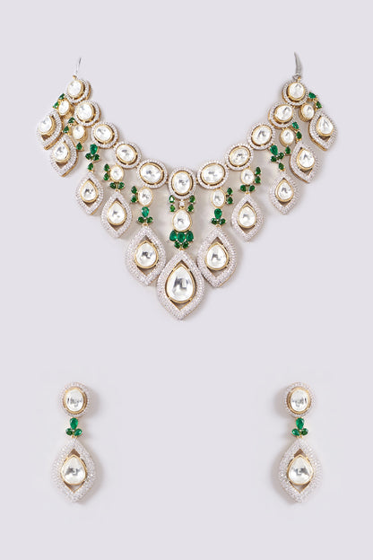 White Rhodium Finish Zircon Necklace Set