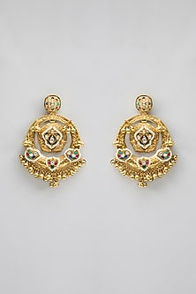 Gold Finish Kundan Polki & Pearl Dangler Earrings