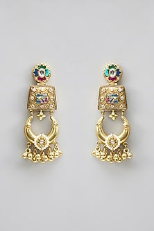 Gold Finish Kundan Polki & Pearl Long Necklace Set