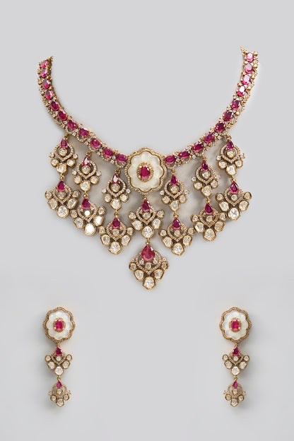 Gold Finish Kundan Polki & Pearl Necklace Set
