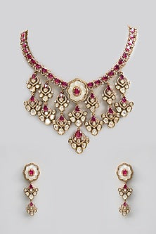 Gold Finish Kundan Polki & Pearl Necklace Set