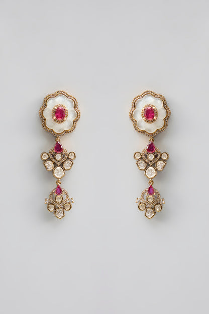 Gold Finish Kundan Polki & Pearl Necklace Set